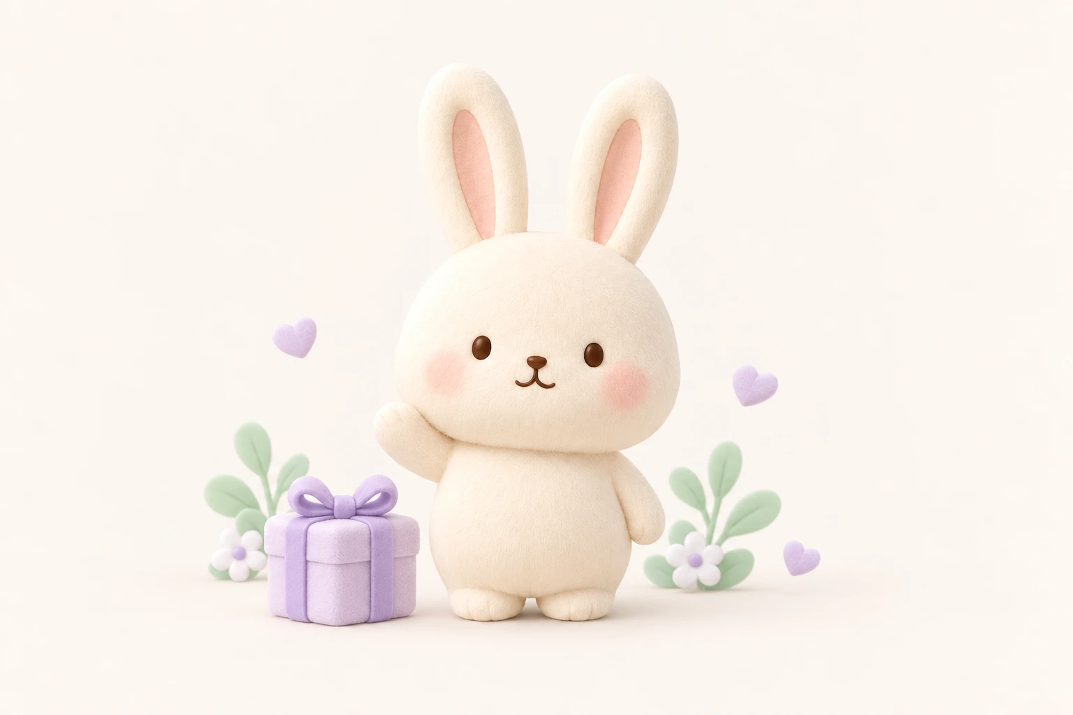 クリーム色のふわふわしたうさぎのぽてうさ